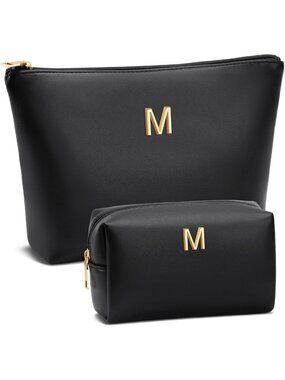 Personalized Initial Makeup Bag | PU Leather Cosmetic Travel Bag for Women
